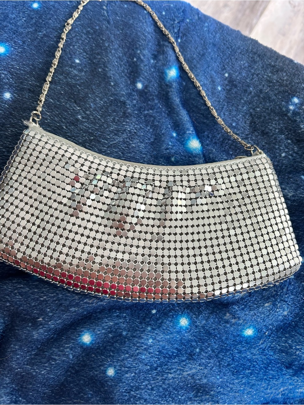 4/$50 Silver Mesh Evening Shoulder Bag - Elegant Chain Strap